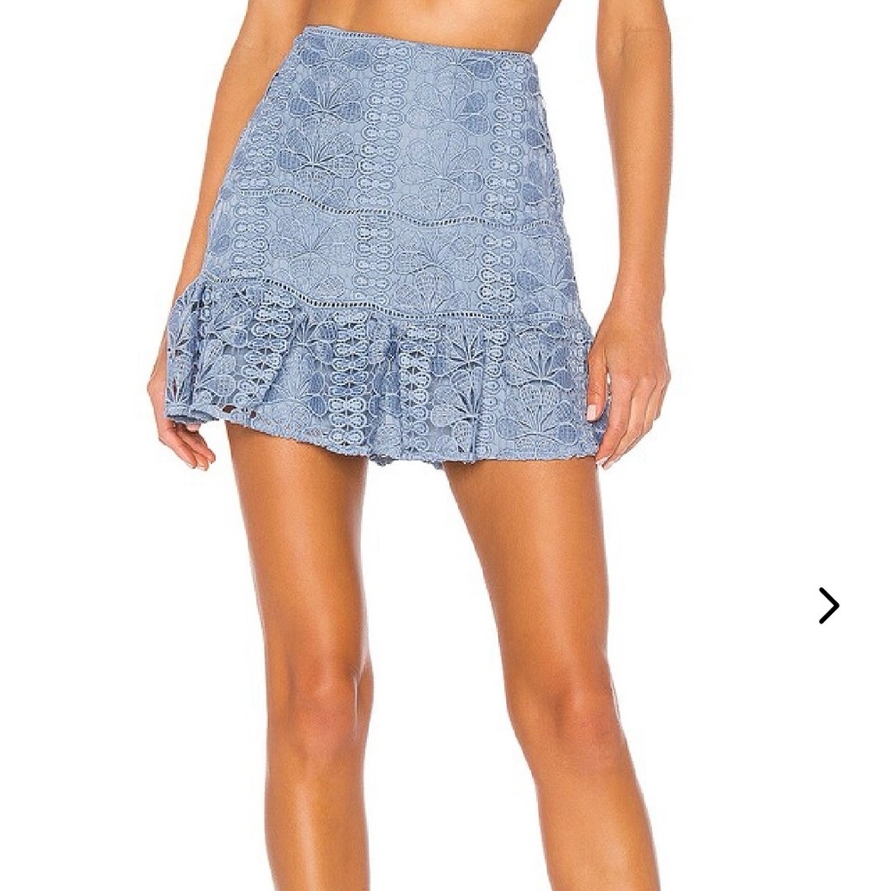 Lovers + Friends Light Blue Embroidered Mini Skirt
